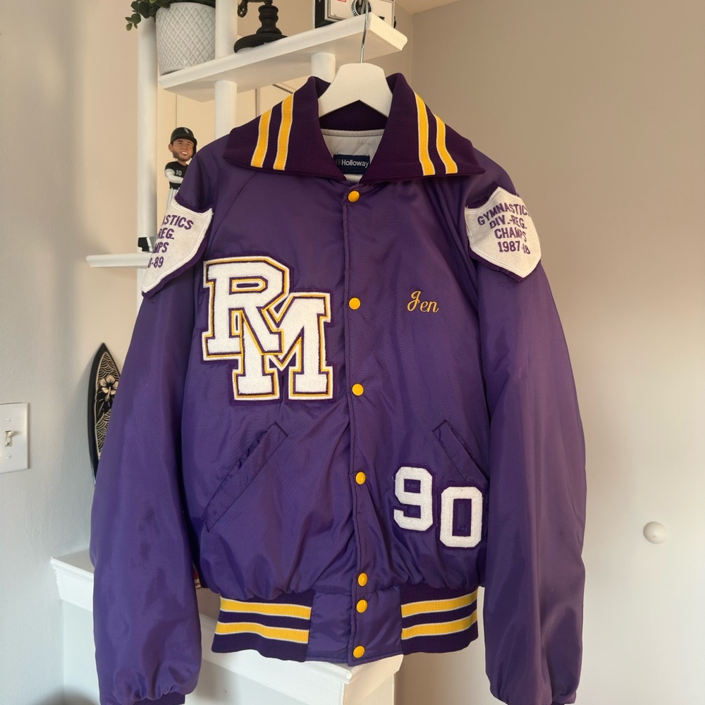Vintage Purple Varsity Jacket with Yellow Accents